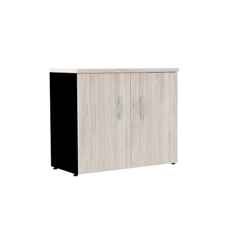 Armário Baixo PE25 Pandin 80 cm (largura) em MDP Cor Nogueira CasaBlanca e Preto com Duas Portas