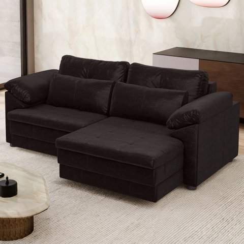 Sofá Retrátil para Sala de Estar 3 Lugares 215cm Riza S03 Couro Vinho - Lyam Decor