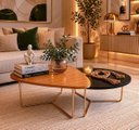Ver imagem 1 de Conjunto de Mesa de Centro Industrial Orgânica de Metal Dourado Pietra