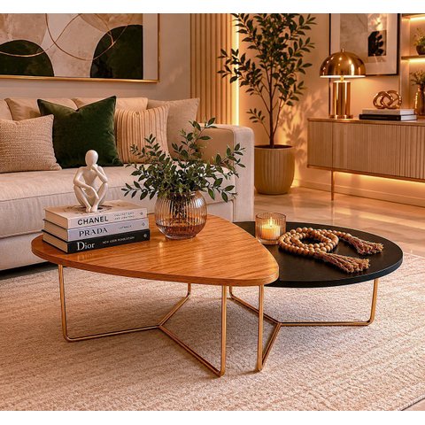 Conjunto de Mesa de Centro Industrial Orgânica de Metal Dourado Pietra