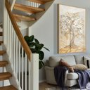 Ver imagem 1 de Quadro Décor Árvore 3d com Ondas Flores Brancas Folhas Douradas Sala Quarto Casa Escritório