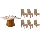 Ver imagem 1 de Conjunto: Mesa Sala Jantar Itália C/ Tampo Madeirado C/ Vidro Curvo 136x136cm e 6 Cadeiras Ondina