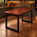 Ver imagem 1 de Mesa de Jantar Reforçada Industrial 100x90cm Tampo Vermelho Pés Preto