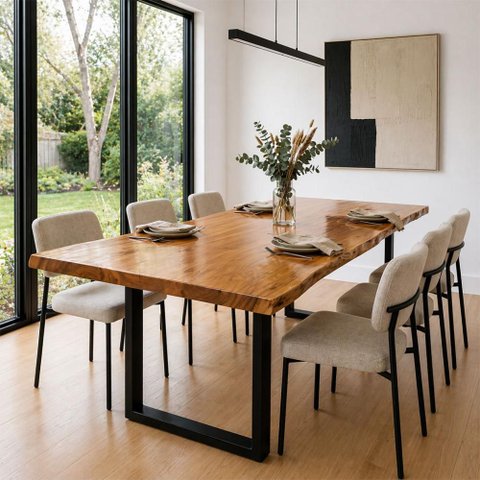 Mesa de Jantar Gourmet 6 Pessoas 230cm x 115cm Madeira Natural Maciça Cor:Madeira Natural