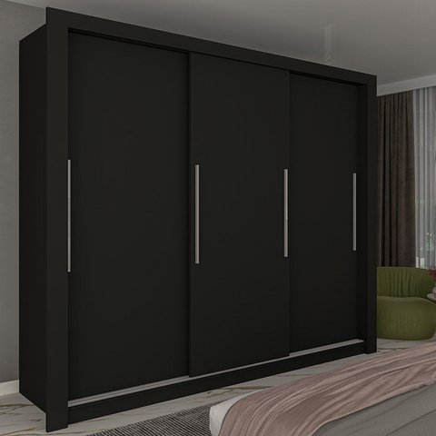 Roupeiro Veneza 3 Portas sem Pés - Preto Acetinado