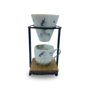 Kit Coador Porcelana C/ Suporte Ferro e Caneca 250ml - Lavanda