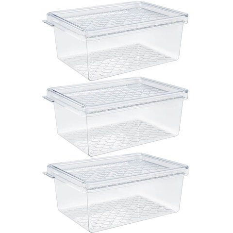 Kit 3 Organizadores de Geladeira com Tampa 660ml Cozinha Multiuso Frutas Transparente Uz