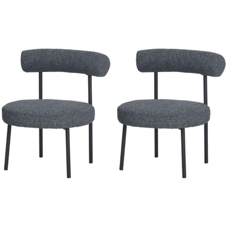 Kit 2 Poltronas Moma Fratini Assento e Encosto Revestidos em Linho Rústico Grafite Aço Preto