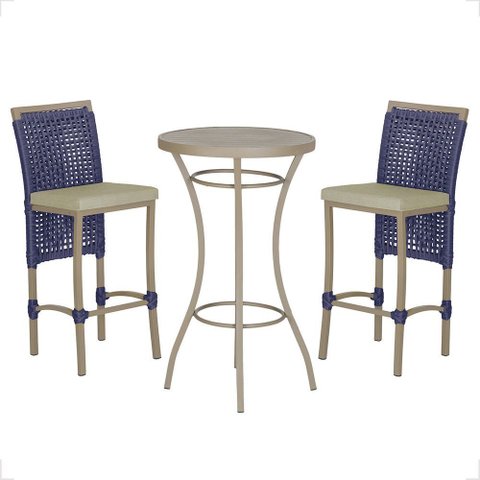 Mesa Bistrô e 2 Banquetas Roma Fendi Corda Náutica Estofado 7 Trama Original