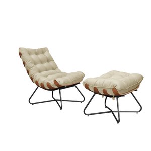 Poltrona Costela Decorativa com Puff Madeira EVA Preto - Bege