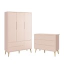 Ver imagem 1 de Jogo de Quarto Infantil Theo Guarda Roupa 3 Portas e Cômoda 6 Gavetas Rosa Fosco com Pés Madeira Nat
