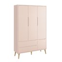 Ver imagem 2 de Jogo de Quarto Infantil Theo Guarda Roupa 3 Portas e Cômoda 6 Gavetas Rosa Fosco com Pés Madeira Nat
