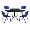 Ver imagem 2 de Jogo Mesa 70x70 Preta para Sorveterias e Restaurantes com 4 Cadeiras Iso Azul