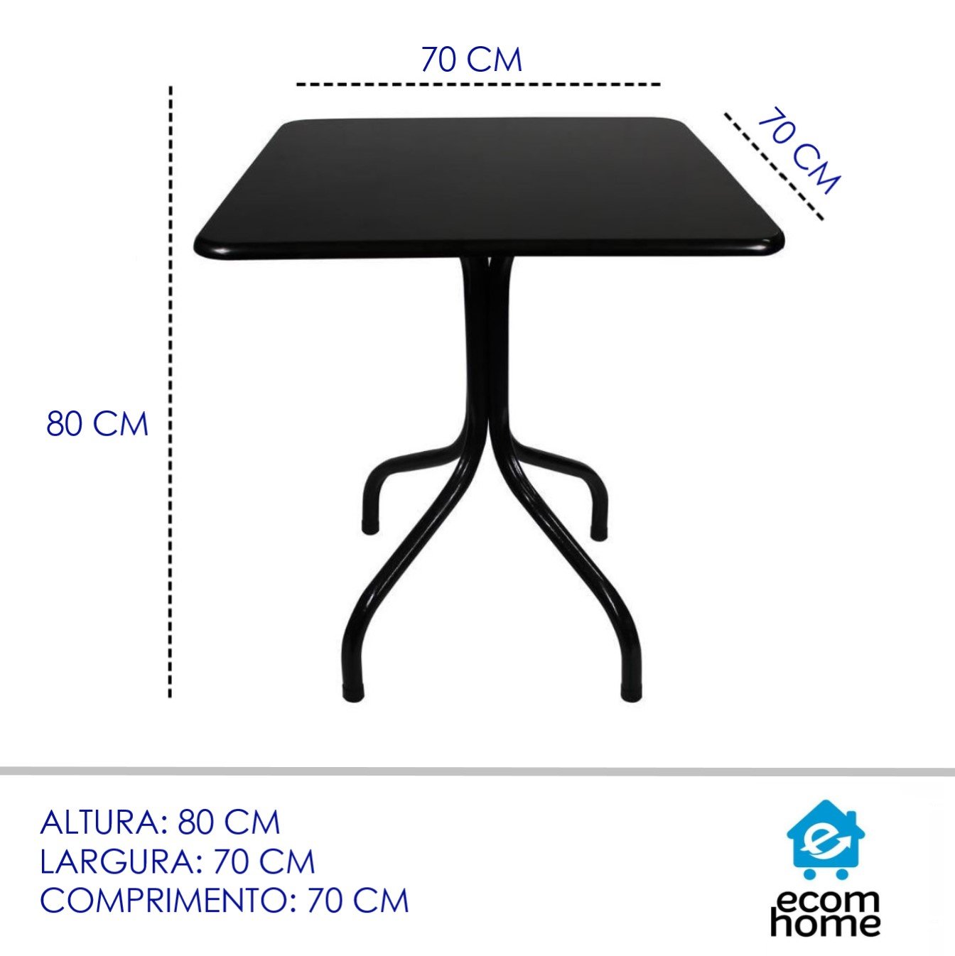 Jogo Mesa 70x70 Preta para Sorveterias e Restaurantes com 4 Cadeiras Iso Azul - 3