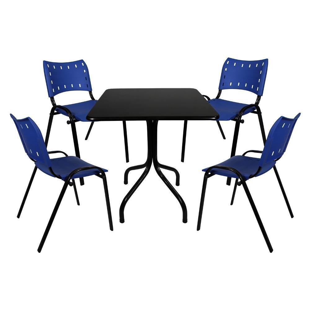 Jogo Mesa 70x70 Preta Para Sorveterias e Restaurantes Com 4 cadeiras Iso Azul - 1