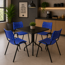 Ver imagem 1 de Jogo Mesa 70x70 Preta para Sorveterias e Restaurantes com 4 Cadeiras Iso Azul