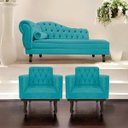 Ver imagem 2 de Kit Diva Recamier Diana 140cm Lado Direito e 02 Poltronas Classic Suede Azul Turquesa - ADJ Decor