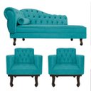 Ver imagem 1 de Kit Diva Recamier Diana 140cm Lado Direito e 02 Poltronas Classic Suede Azul Turquesa - ADJ Decor