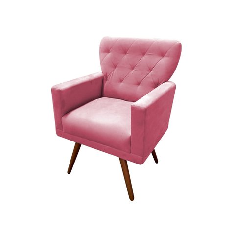 Poltrona Decorativa Aurora Suede Rosa Pés Madeira Ms Decor