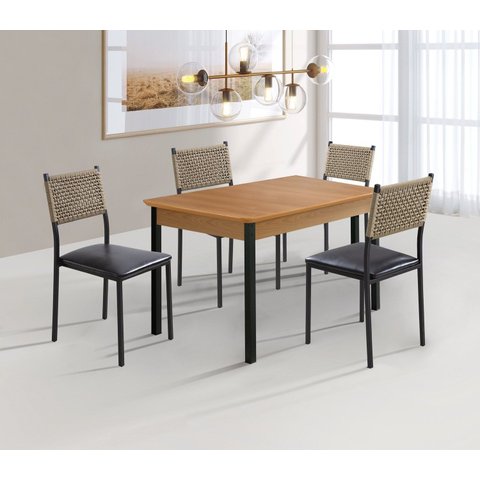 Cojunto Sala de Jantar Bali 1200x900 c/4 Cad 3500 - Corino Preto/Náutica Bege Tampo BP Proa