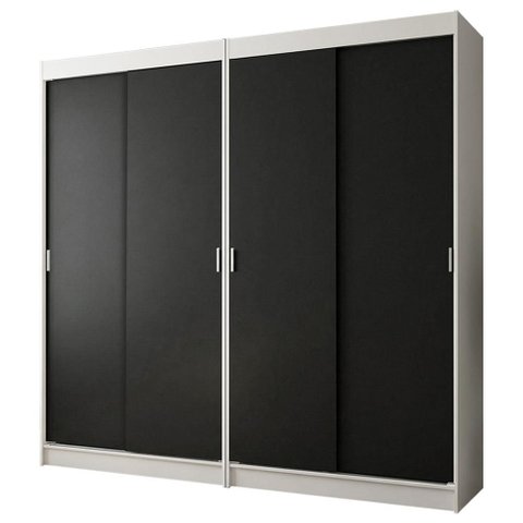 Conjunto 2 Guarda-Roupas 4 Portas de Correr Branco/Preto Tokio Madesa