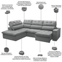 Ver imagem 4 de Sofá 4 Lugares Retrátil Reclinável Chaise Esquerdo 288cm Solin F04 Veludo Cinza - Lyam Decor