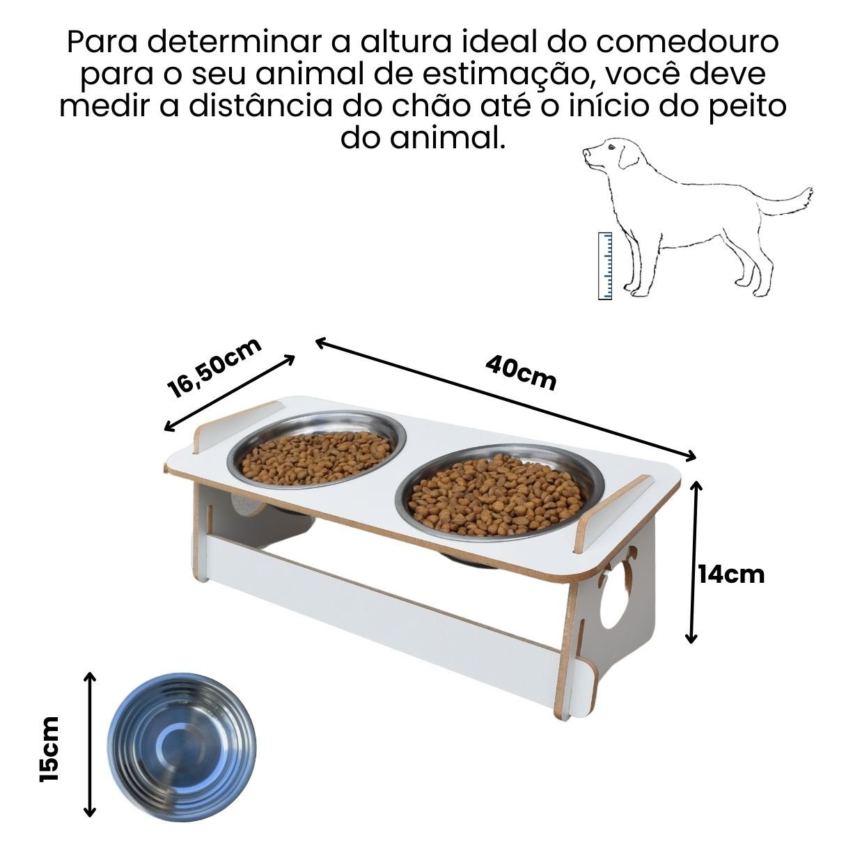 Comedouro Cachorro Elevado Duplo Pet Tigela Ração Inox Saudável - Branco - 2