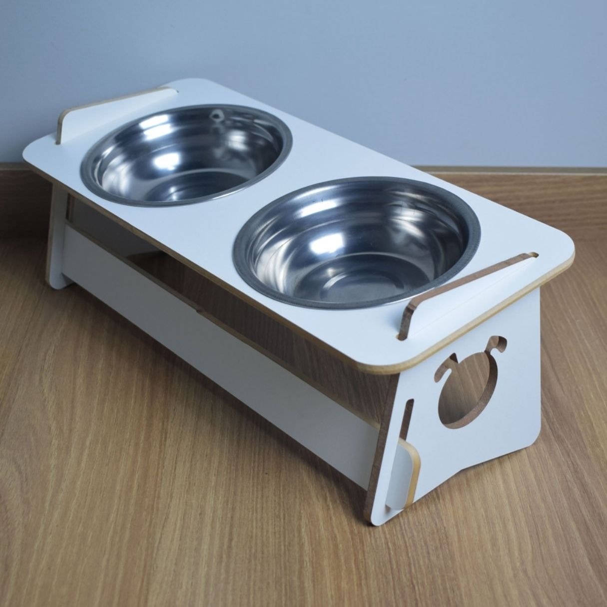 Comedouro Cachorro Elevado Duplo Pet Tigela Ração Inox Saudável - Branco - 5