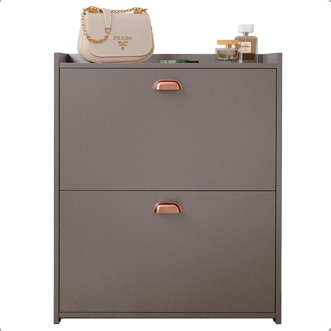 Sapateira Hall Entrada Sapatos 2 Portas Puxador Concha Closet - Cinza Perolizado