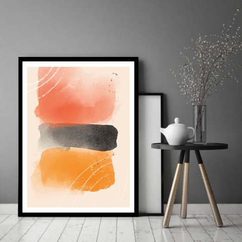 Quadro Decorativo Abstrato Preto Tons Laranja - 70x50cm:moldura Preta
