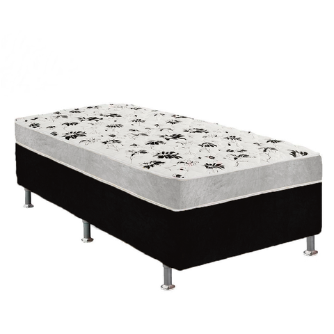 Cama Box Solteiro Suede Preto + Colchão Solteiro Suede Cinza Orto Molas Ensacada 88x188x55