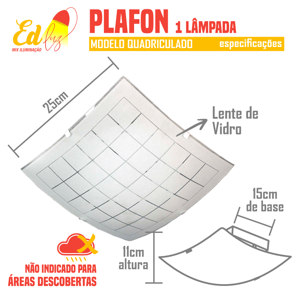 Lustre Plafon Sobrepor Quadrado 1 Lâmpada 25cm Quadriculado Decorativo - 2