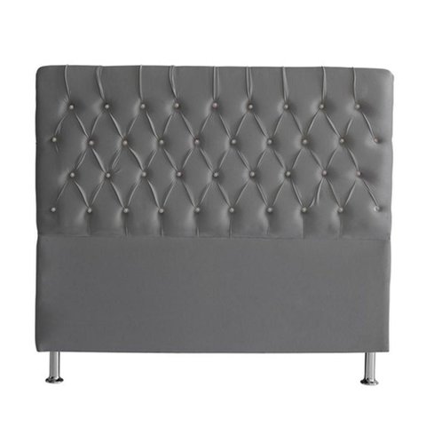 Cabeceira de Cama Box Estrela King 195 Cm Suede Botão Cristal Grafite do Lar Móveis e Decoração