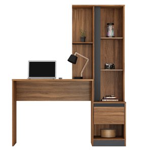 Escrivaninha Mesa p/ Computador + Armário Alaska Amendola/Grafito Home Office Escritório - Bela Móve