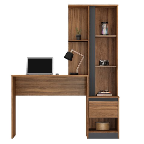 Escrivaninha Mesa p/ Computador + Armário Alaska Amendola/Grafito Home Office Escritório - Bela Móve