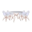 Ver imagem 1 de Mesa de Jantar Redonda Eames Eiffel 90cm Branca com 4 Poltronas Brancas Ferro Cobre