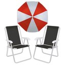 Ver imagem 1 de Kit Guarda Sol 1,80m + 2 Cadeira Encosto Alto Preta Mor Cor:vermelho