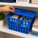 Ver imagem 3 de Cesto Organizador Plástico 5L com Tampa Azul Multiuso para Armários Estantes Gavetas