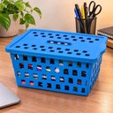 Ver imagem 4 de Cesto Organizador Plástico 5L com Tampa Azul Multiuso para Armários Estantes Gavetas