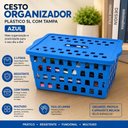 Ver imagem 2 de Cesto Organizador Plástico 5L com Tampa Azul Multiuso para Armários Estantes Gavetas