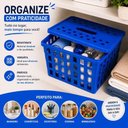 Ver imagem 5 de Cesto Organizador Plástico 5L com Tampa Azul Multiuso para Armários Estantes Gavetas