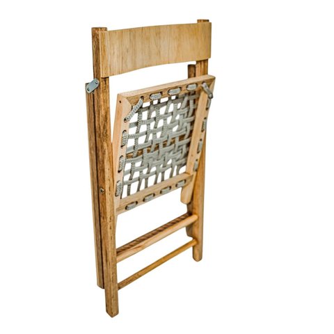 Cadeira Dobrável Assento de Corda Náutica Encosto Anatômico Acabamento a Óleo Natural