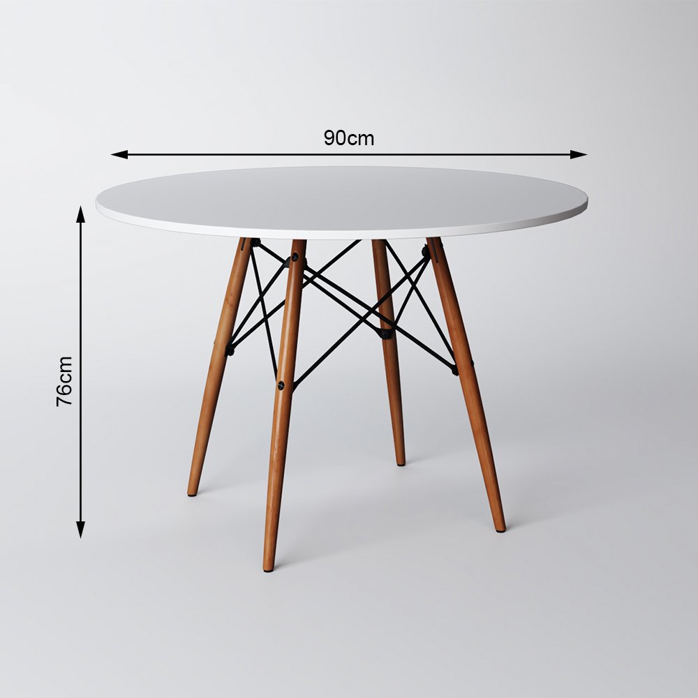 Mesa de Jantar com 4 Cadeiras Pretas Eames Eiffel 90cm Tampo Branco Base Madeira - Up Home - 4