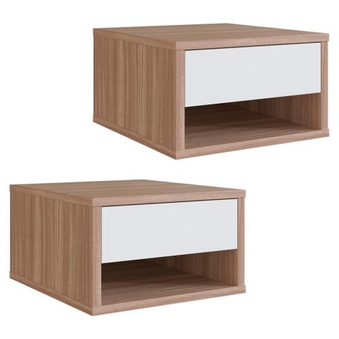 Kit 02 Mesa de Cabeceira Suspensa 30 Cm B87 Montana Branco Novam