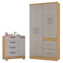 Ver imagem 1 de Cômoda 868 4 Gavetas e 1 Porta com Guarda Roupa Solteiro Milão 4 Portas Damasco Off White - Poquema