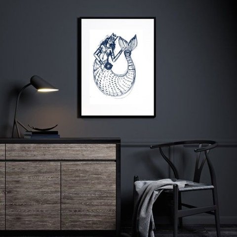 Quadro Decorativo Minimalista Iemanjá Sereia - 60x48cm:madeira Branca