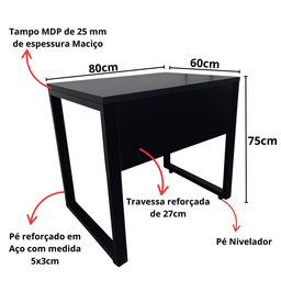 Escrivaninha Mesa Job Estilo Industrial 0,80x0,60 Mdp 25mm - 6
