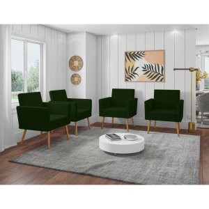 Kit 4 Poltronas Decorativas Escritório Sala Recepção Larah Suede Verde