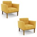 Ver imagem 2 de Poltrona Sala Decorativa Kit 2 Elisa Base Madeira Castanho Veludo Mostarda D03 - D’Rossi