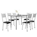 Ver imagem 1 de Conjunto de Mesa Sala de Jantar Sara com 6 Cadeiras Tubular Granito 1,40m Artefamol Branco / Preto
